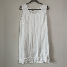 Nurture Anthropologie Women’s White Linen Sleeveless Dress Embroidered Hem Sz M*