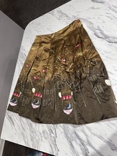 Maeve Athdopologie Silk Blend Skirt Sz 8 Pleated Feathered Village Birds Art