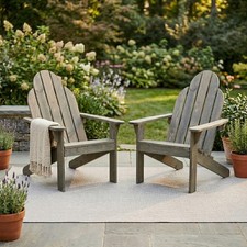 2 x Adirondack Wooden Deck Arm Chairs Patio Garden Sun Lounger Natural Outdoor