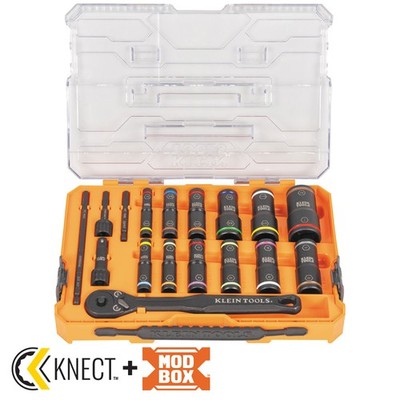 Klein Tools 65626 KNECT Flip-24 Deep-Well Impact Socket Set SAE/Metric