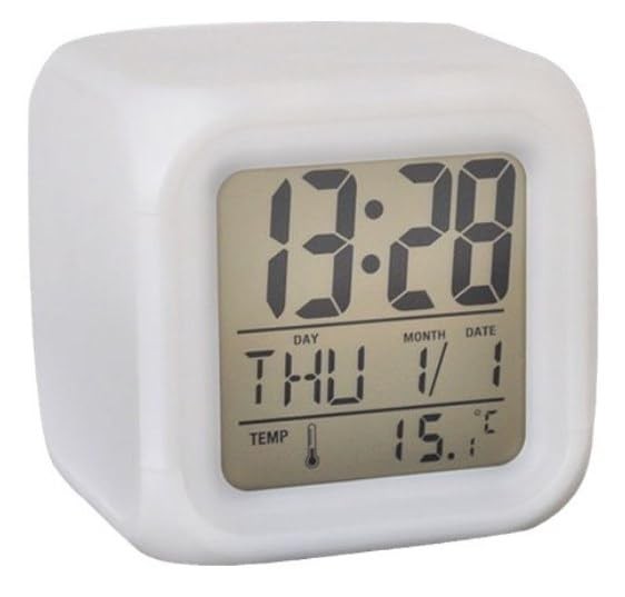 BUBUCAM Digital LED Color Change Alarm Clock, Multi-Functional Small, White