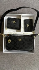 Black Coach Set With Shoulder bag, Wallet And Cardholder For Women
