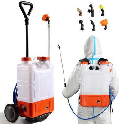 Battery Powered Backpack Sprayer with Wheel 4 Gal Tank 0-94 PSI Adjustable