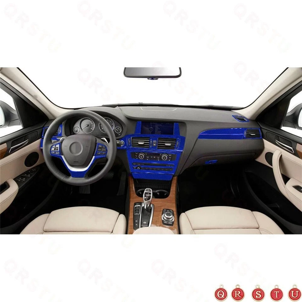 29Pcs Blue Carbon Fiber Center Console Cover Trim For BMW X3 F25 X4 F26 2011-17 - Image 3 of 4