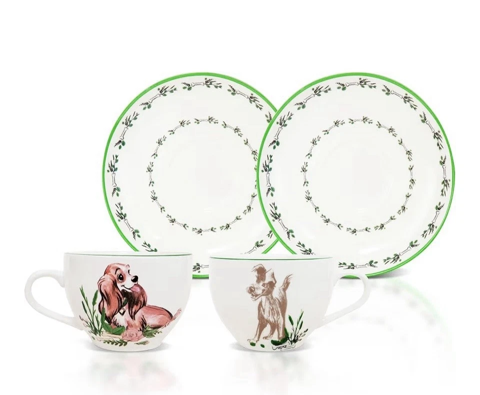 Disney Lady and the Tramp Bone China Tea Cup Saucer 4 Piece Set Box NEW - Image 4 of 4