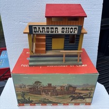 Vintage Hausser Elastolin Western Barber Shop Wood Building 1950s with Box