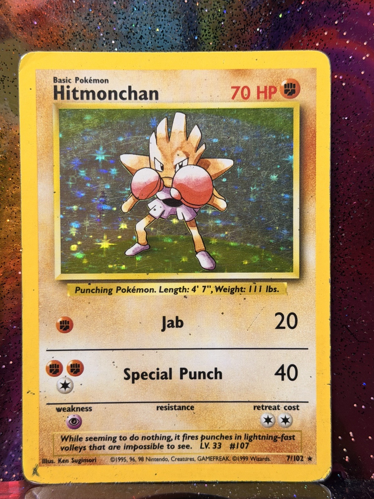 Pokémon TCG Hitmonchan Base Set 7/102 Holo Rare 70 HP English 1999 WOTC