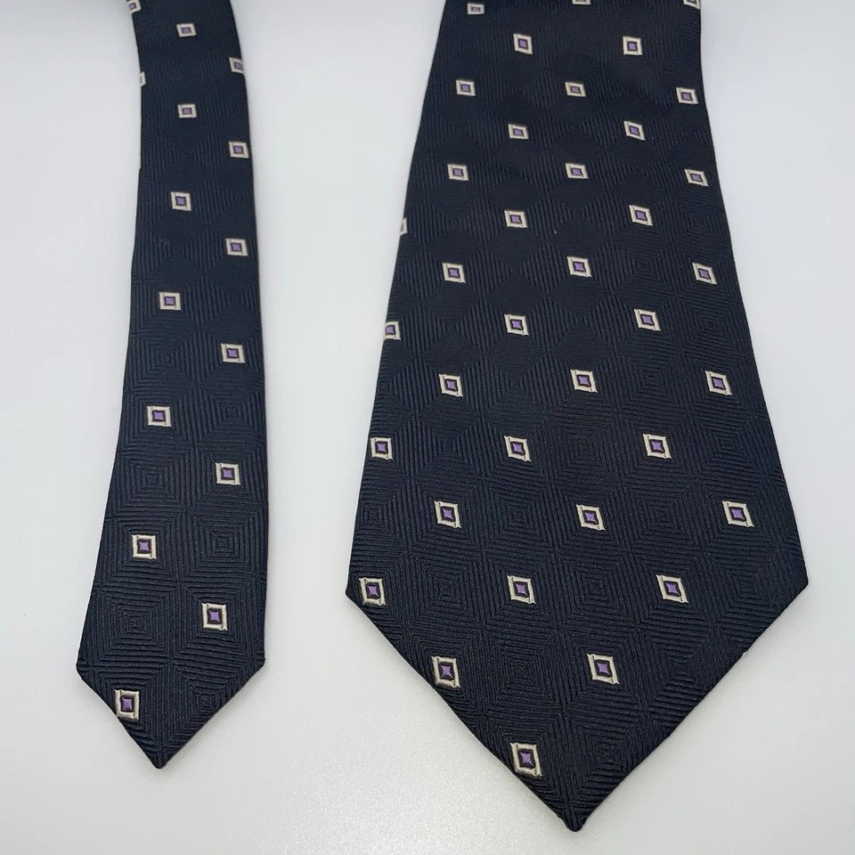 Corbata geométrica Polo Ralph Lauren 100 % seda hecha en EE. UU. 57” X 4” diamantes negros Foto 2 de 4