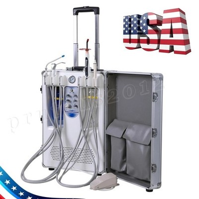 Portable Dental Mobile Delivery Unit Suction Rolling Case Compressor + Scaler