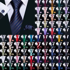 Paisley Floral Striped Solid Mens Tie Hankie Cufflinks Set Wedding Formal Casual