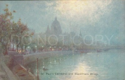 Vintage Postkarte St Pauls Cathedral England Blackfriars Bridge Künstlerisch