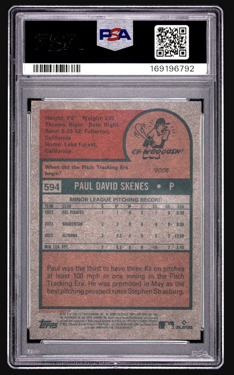 2024 Topps Heritage Rookie Paul Skenes #594 PSA 10 view 2