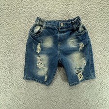 SheIn Denim Shorts Girls Distressed Blue Bleached Elastic Waist Grunge Size 7Y