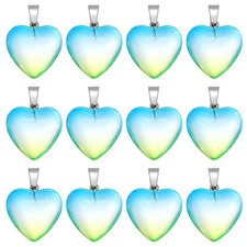 12 Pcs Heart Charms, Blue Yellow Valentine Love Pendant Heart Glass Beads Charm
