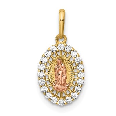 14K Bicolor Gold Unsere Liebe Frau von Guadalupe CZ Oval Anhänger 0,75 g