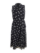 Anne Klein Women's Tess Ginkgo Print Chiffon Dress (XXS,  Black/Zinc Combo)
