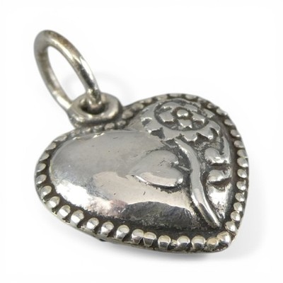 Sterling Silver Sunflower Puffy Heart Charm for Bracelet Beaded Vintage New 23