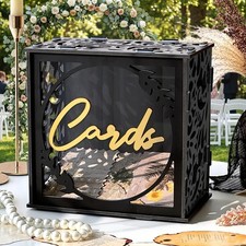 Black  Gold Wedding Card Box Reception PVC Gift Cards Envelope Box Slot