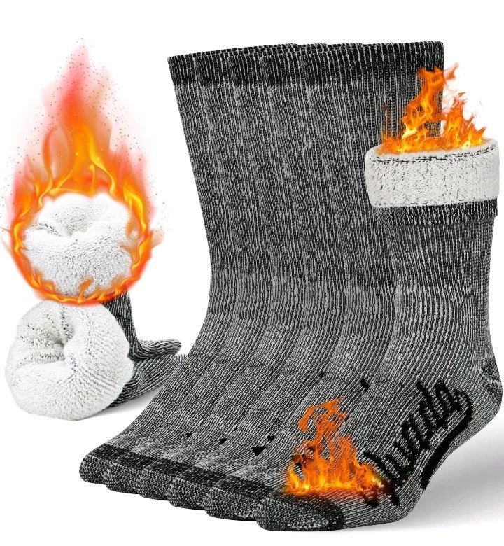 Merino Wool Hiking Socks Thermal Crew For Winter Boot Men Women 3 Pair L- XL