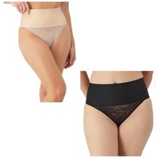 2 1Nude 1black Maidenform Shapewear Tame Your Tummy Lace Shaping Thong, 2XL
