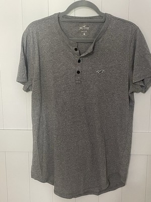 Hollister Must-Have Collection Men's Gray Henley Tee Short Sleeve M Cotton Blend