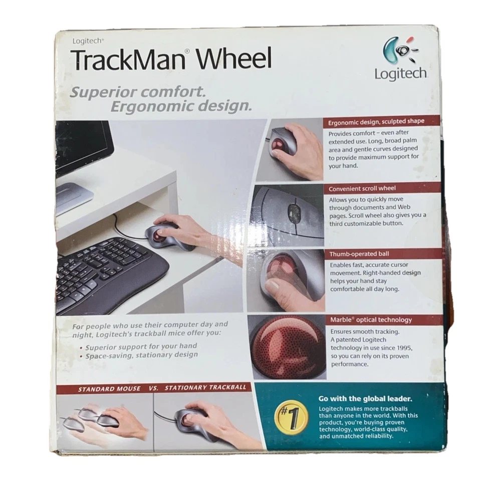 NOS USB Wired Logitech Trackman Wheel Mouse Sealed 2008  904353-0403 - Image 2 of 4