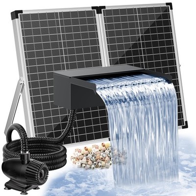 70W Solar Pond Waterfall Spillway with Fountain Pump, 304 Stainless Steel Pon...