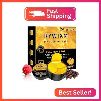 24K Gold Eye Masks for Dark Circles and Puffiness 70PCS, Under Eye Patches for P