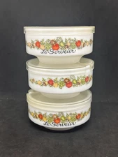 Gemco Le Serveur Spice of Life Condiment Bowls White Glass Corning Ware