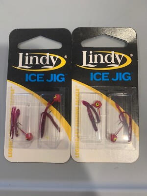 2 Packs Lindy Ice Jig 1/32 Red With Cranberry Tails
