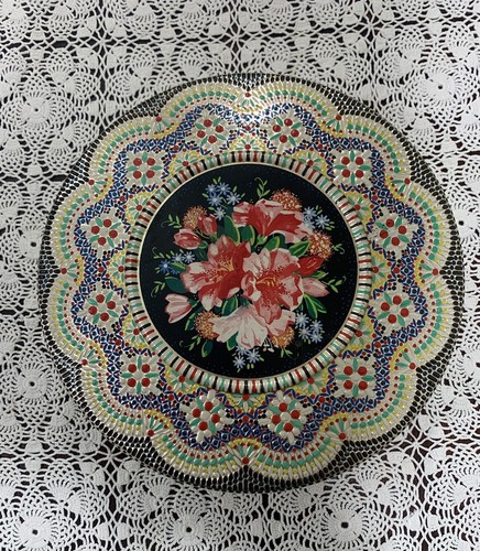 Vintage Dose Metall Floral Made in Holland Rund Kekse Behälter Geprägte Textur