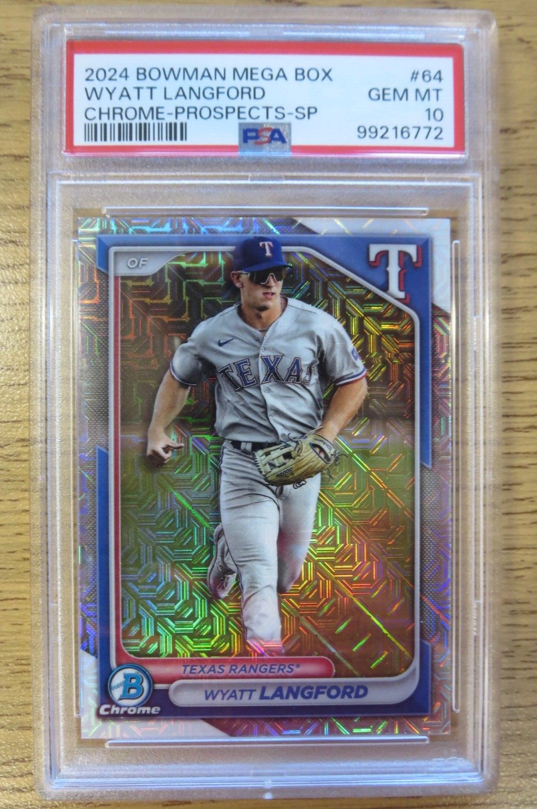 Wyatt Langford 2024 Bowman Chrome Mega Mojo SP Image Variation Rangers PSA 10