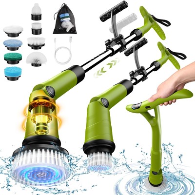 Electric Spin Scrubber Cordless Cleaning Brush With 8 Brush Heads 3 Speeds Lcd D