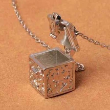 A Carved Openable Magic Box Pendant Locket Necklace Sterling Silver