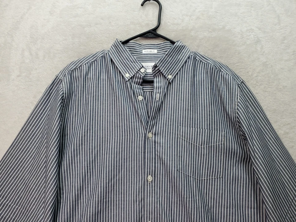 Camisa de vestir Lucky Brand para hombre L gris a rayas etiqueta blanca cuello ajustado abotonado Foto 4 de 4
