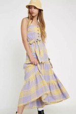 Urban Outfitters UO Katy Slub Plaid Maxi Dress Printed Purple Sleeveless New XS