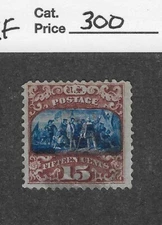 US Scott # 119, 15 cent blue & brown,type II, Landing of columbus, 1869, VF-XF