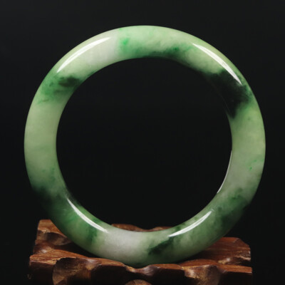56mm Natural Black Green Jadeite Jade Bangle Bracelet Women's Chinese Jade 15833