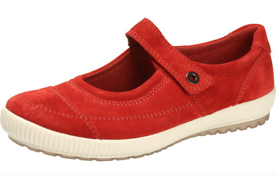 Legero Tarano 4.0 Damenschuhe UK 10 rot Wildleder Riptape Mary Jane Riemen Turnschuhe