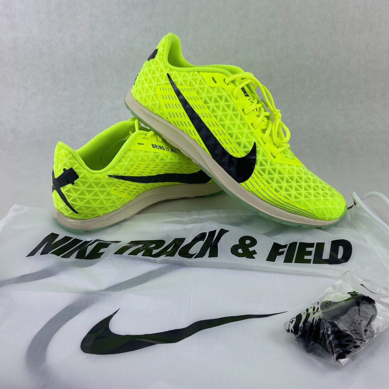 Nike Running Shoes Mens 10.5 Green Zoom Rival XC 5 Track Field Spikes Volt w Bag-image