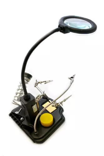 LED Tischlupenleuchte Lupe mit Zubehör Dritte Hand Metallschwamm Kolophonium Set