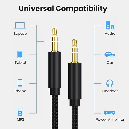 3.5mm To 3.5mm Audio Cable, 1m Aux Headphone Stereo Braided Cable, Aux Cable ... - Picture 2 of 9
