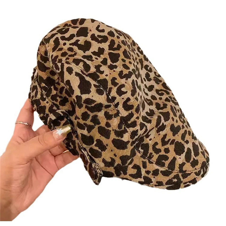 Mujeres Estampado de Leopardo Informal Plano Gorra de Newsboy Hebilla Ajustable Boina Sombrero Gorra Foto 4 de 4