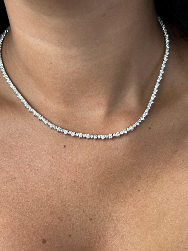 14k White Gold & Natural Diamonds Unique Spike Design Tennis Necklace 16" Length image 8