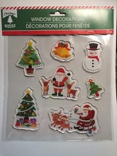 NEW Christmas Tree Santa Winter Snowman window Gel Clings 7 pcs Stickers Frozen 