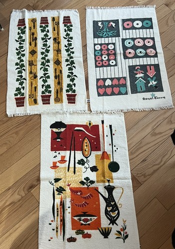 3 Vintage 50’er Geschirrtücher Royal Terry NEU fusselfrei Fransen USA - Bild 1 von 12