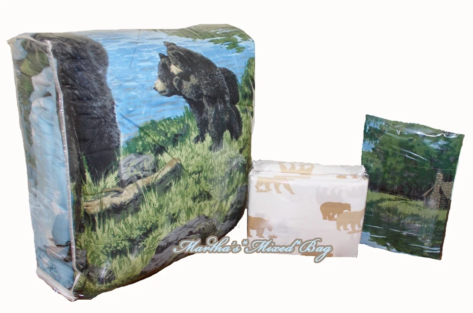 BLACK BEAR CUBS Comforter Set Sheet Set Rustic Cabin Lodge PILLOW NOT INCLUDED - Image 4 of 4