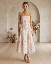 Zimmermann Floral Midi Dress Spaghetti Strap Summer A-Line Elegant Boho Pa