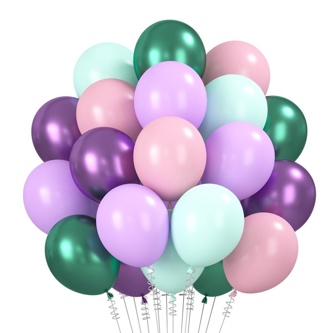 Ballons violet vert et rose pour anniversaire | Lot de 60 pièces en 12 pouces