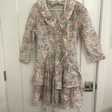Vintage 80s Cottagecore GrandmaCore Easter Spring Floral Lace Collar Midi Dress